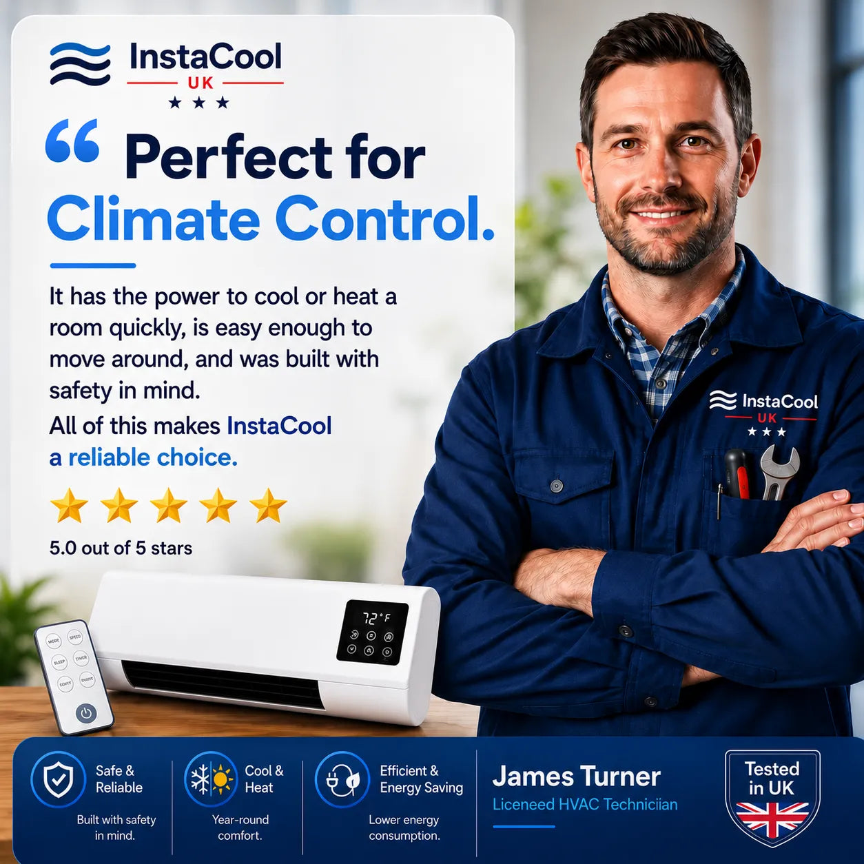 InstaCool Pro - Portable Air Conditioner & Heater – No Installation Required | 2-in-1 | Covers Up to 550 sq ft
